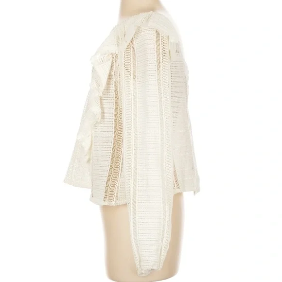 Sezane Lace Love Blouse 100% Cotton Ivory White Ruffled Open Knit French Girl - Picture 6 of 9